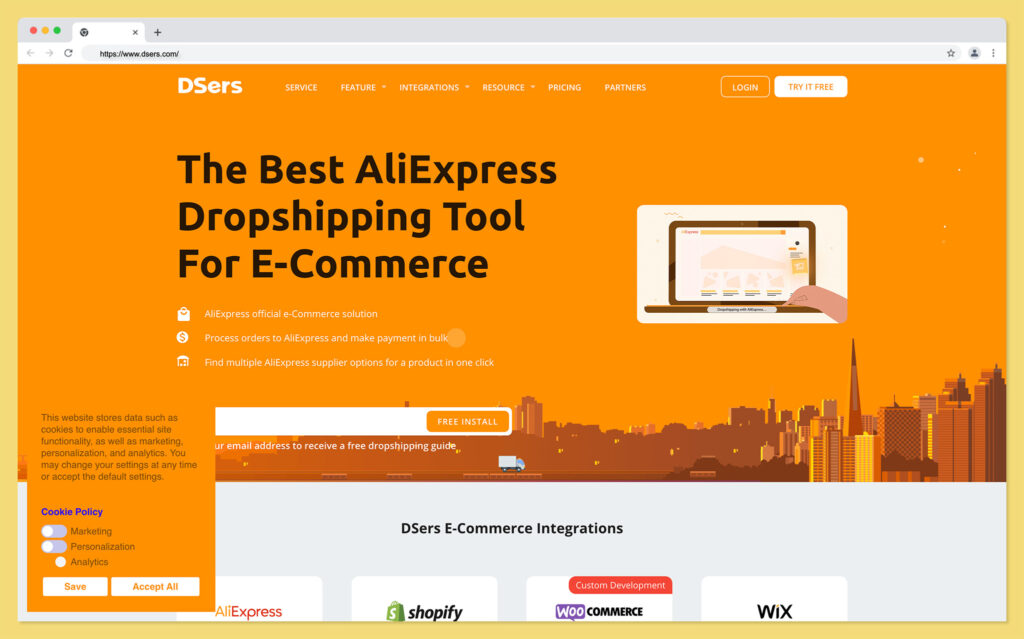Interface da DSers, plataforma confiável de dropshipping com AliExpress, fornecedores confiaveis de dropshipping