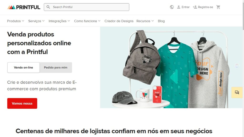 Produtos personalizados enviados pela Printful com qualidade premium, fornecedores confiaveis de dropshipping